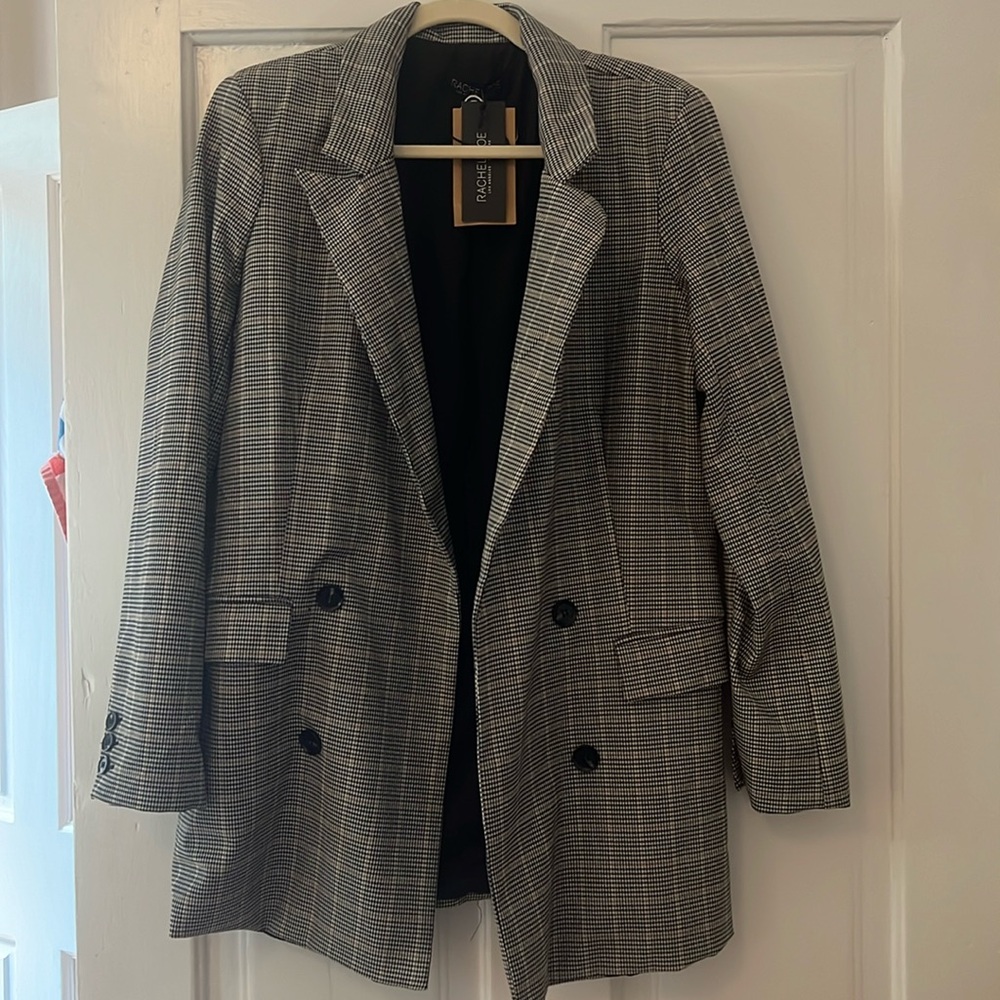 Rachel Zoe Plaid Herringbone Double Breasted Blazer Size Large NWT Minimalist